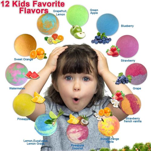 Christmas Bath Bombs for Kids with Surprise Toys Inside - Kids Advent Calendar Bathbombs - 12 Pack Organic Bath Bombs Gift Set, Moisturizing Bubble Bath Fizzies, Gifts for Boys, Girls, Toddler