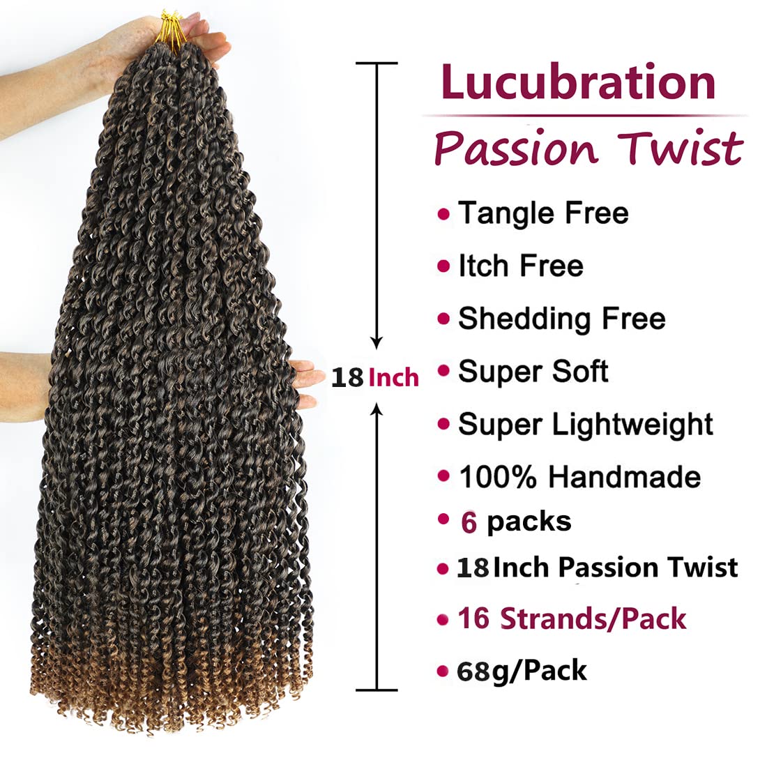 Passion Twist Hair 6 Packs Water Wave Crochet Hair Passion Twist Braiding Hair For Black Women(18 Inch (Pack of 6), T27#)