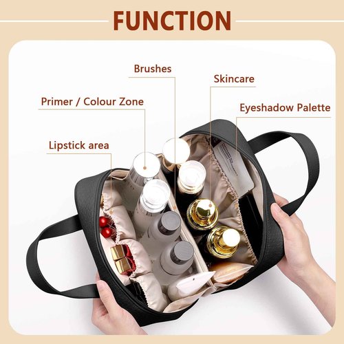 JOURMON Makeup Bag Protable Quilted Makeup Bag Travel Essentials Pouch Cosmetic Bag for Women, Black
