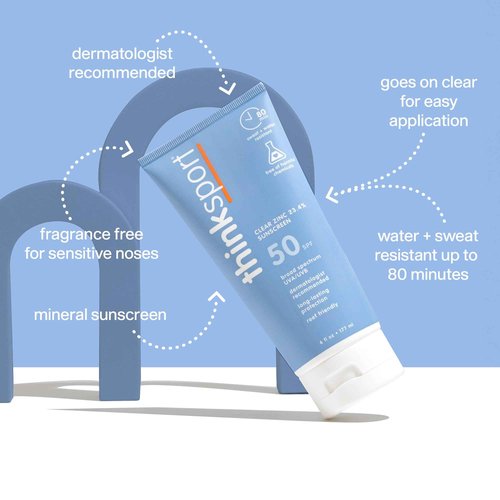 Thinksport SPF 50+ Mineral Sunscreen with Clear Zinc Oxide, 6 Fl Oz – Safe, Natural, Water Resistant, Broad Spectrum UVA/UVB Sun Screen for Sun Protection – Vegan, Reef Safe Sunscreen