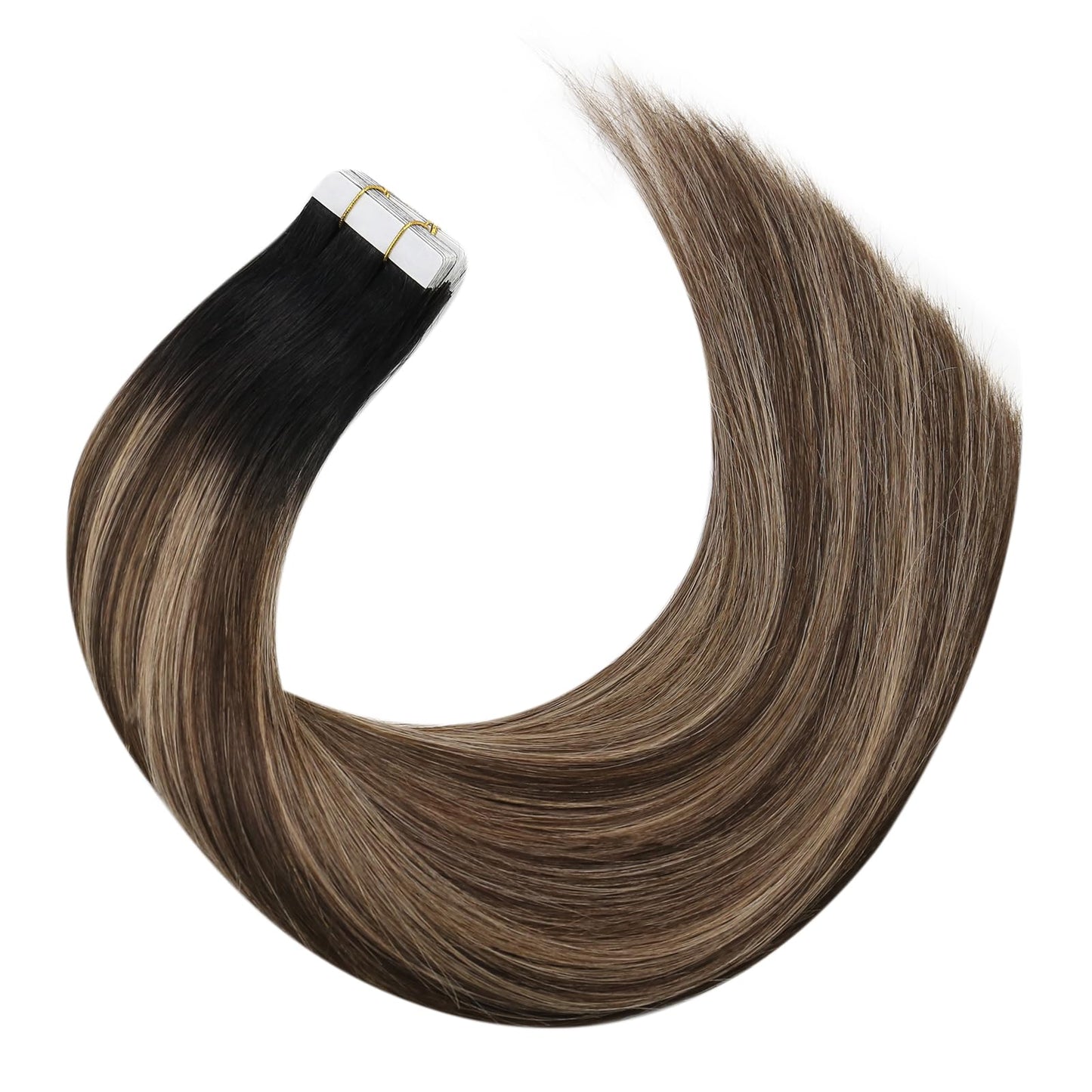 Moresoo Ombre Tape in Extensions Human Hair Black Rooted Hair Extensions Tape in Balayage Off Black to Blonde Mix with Brown Human Hair Extensions Tape in Real Hair 12 Inch #1B/4/14 20pcs 30g