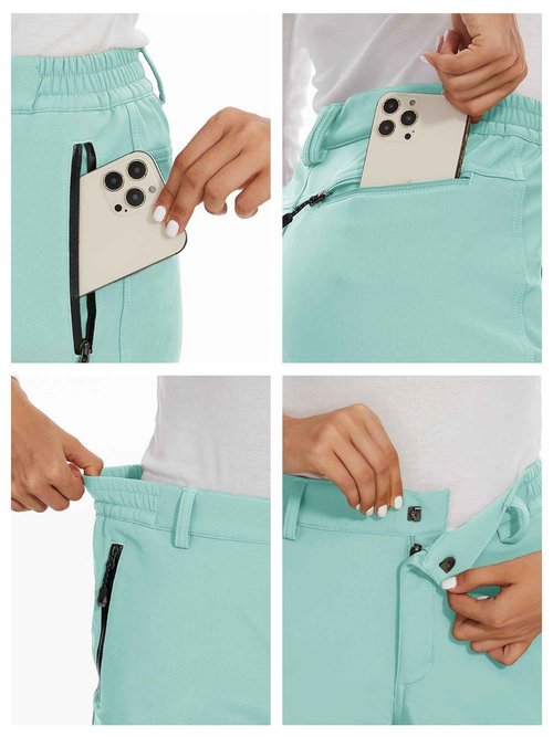 MAGCOMSEN Women's Fleece Lined Waterproof Insulated Outdoor Snow Ski Pants Winter Warm Hiking Pants Light Lake Blue L