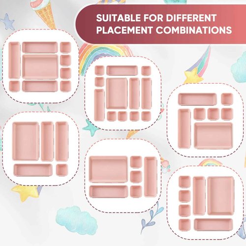 Purpeak 32 Pcs Desk Drawer Organizer Office Organization Tray Versatile Vanity Organizer with Nonslip Pads Makeup for Divider Drawer Storage Box Container for Kitchen Bedroom(Pink)