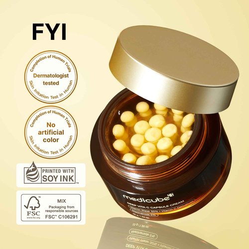 medicube Glass Skin Duo for uneven skin: Deep Vita C Toner Pads and Deep Vitamin C Golden Capsule Face Moisturizer