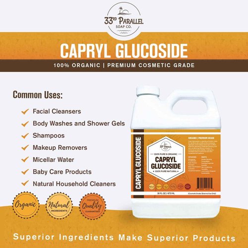 33RD PARALLEL SOAP CO. Capryl Glucoside Liquid Surfactant (32 oz) Plant Derived - DIY Skin Care - Facial Cleansers, Body Washes, Shower Gels, Foaming, Body Soap, Shampoos, Baby Products | 32 OUNCES