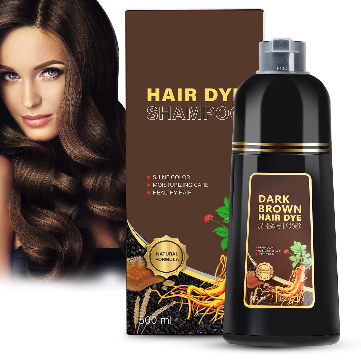 Sminktec Dark Brown Hair Dye Shampoo 3 in 1, Herbal Shampoo Hair Dye for Women Men(Dark Brown)