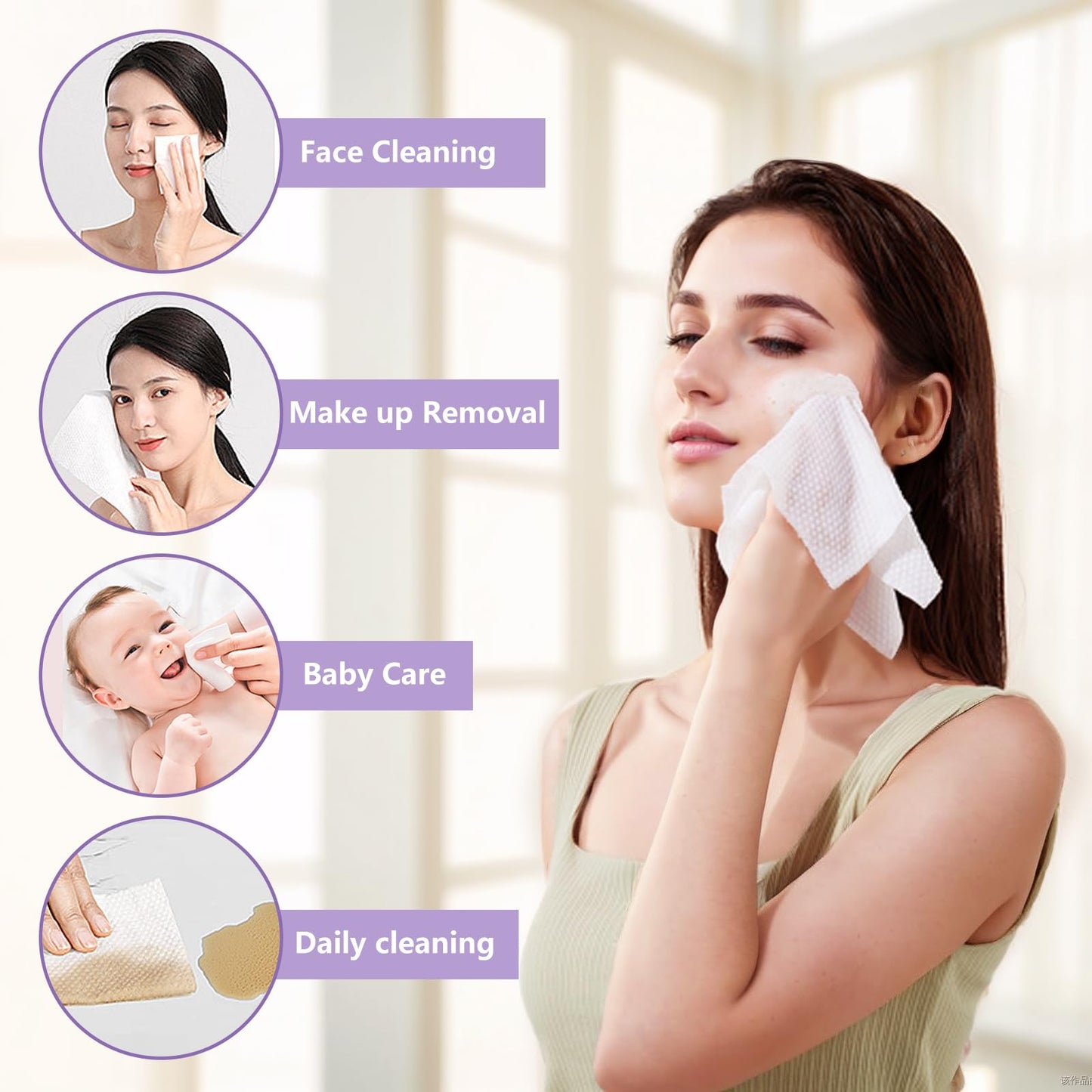 Disposable Face Towel 100 Count, Soft Cotton Face Clean Towels, Dry Wipes Facial Cloths Towelettes for Washing and Drying, Lint Free Facial Tissue for Skincare, Makeup Remover and Cleansing