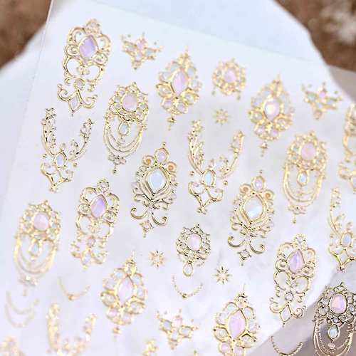 5D Embossed Gemstone Nail Stickers Gold Nail Art Stickers Decals with Gold Mace Design Nail Stickers for Nail Art Mace Style Self-Adhesive Manicure Decoration for Women Nails Supplies