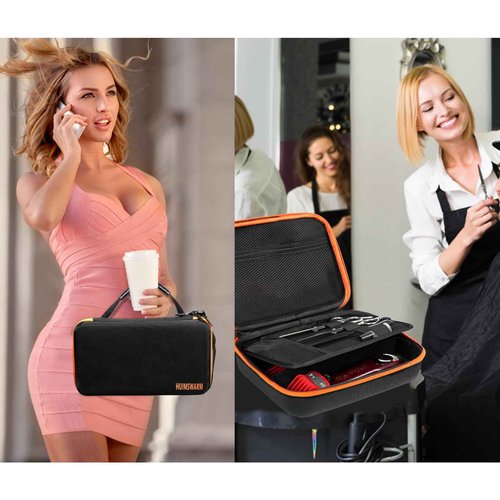 HUIMSWARM Barber Supplies Case for Most Hair Clippers, Scissors, Combs, Charging Cables, and Other Accessories - Hard Travel Case, Black