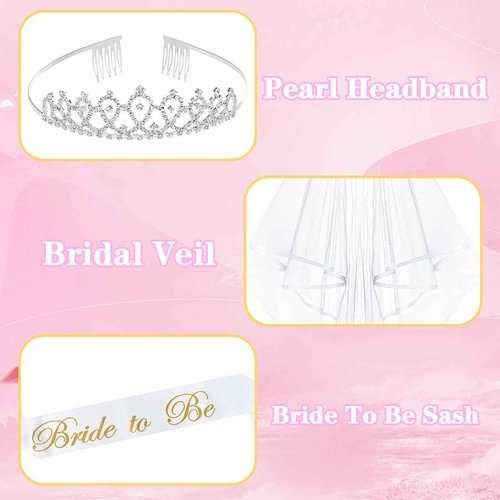 Bachelorette Gifts for Bride, Bride to Be Gifts, Bachelorette Party Decorations,Wedding Veil, Bride Makeup Bag, Bride Slippers, Bride Sash, Bride Hair Clip, Bridal Shower Gifts for Women Girls