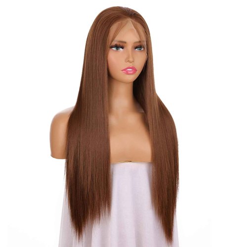 FUHSI 13×6 Dark Brown Wigs Synthetic Hair Real Natural Wig For Women – Soft & Smooth, Tangle-Free Straight Lace Front Wig,Elastic Straps, For Perfect Fit 250D 22"