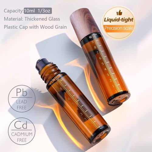 Matifaner 30pcs Essential Oil Roller Bottles, Amber Glass Roller Balls for Essential Oils, 10ml Empty Rollerball Bottles for Travel Refillable Roll on Perfume