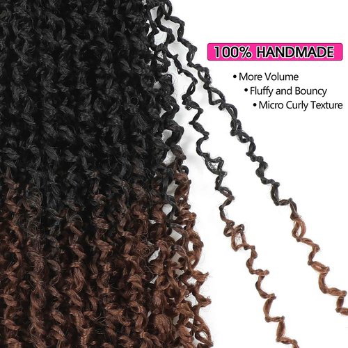 NAYOO 12 Inch Yanky Twist Crochet Hair - 8 Packs (30 Stands/Pack) Mini Passion Twist with Curly Ends Synthetic Ombre Brown Pre-Looped Crochet Braids Braiding Hair (12 Inch, T30)
