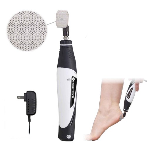 Stainless Steel Electric Pedicure File with Reusable Coarse and Fine Heads, Metal Foot File Callus Remover for Feet. Effortlessly Removes Calluses, Dead Skin for Smooth Healthy Feet