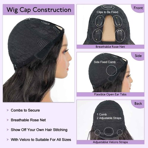 Curly V Part Wig Water Wave No Leave Out V Part Wigs Full Head Clip In Upgrade U Part Glueless Half Wigs for Black Women Premium Fiber & Remy Human Hair Blended (Natural Black, 22 Inch)