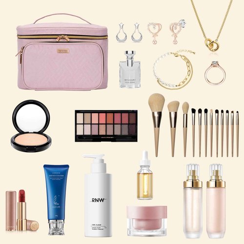 TBTOTRA Travel Makeup Bag with Jewelry Organizer, Large Cosmetic Case, Waterproof Toiletry Bag for Cosmetics, Brushes, and Tools, Pink