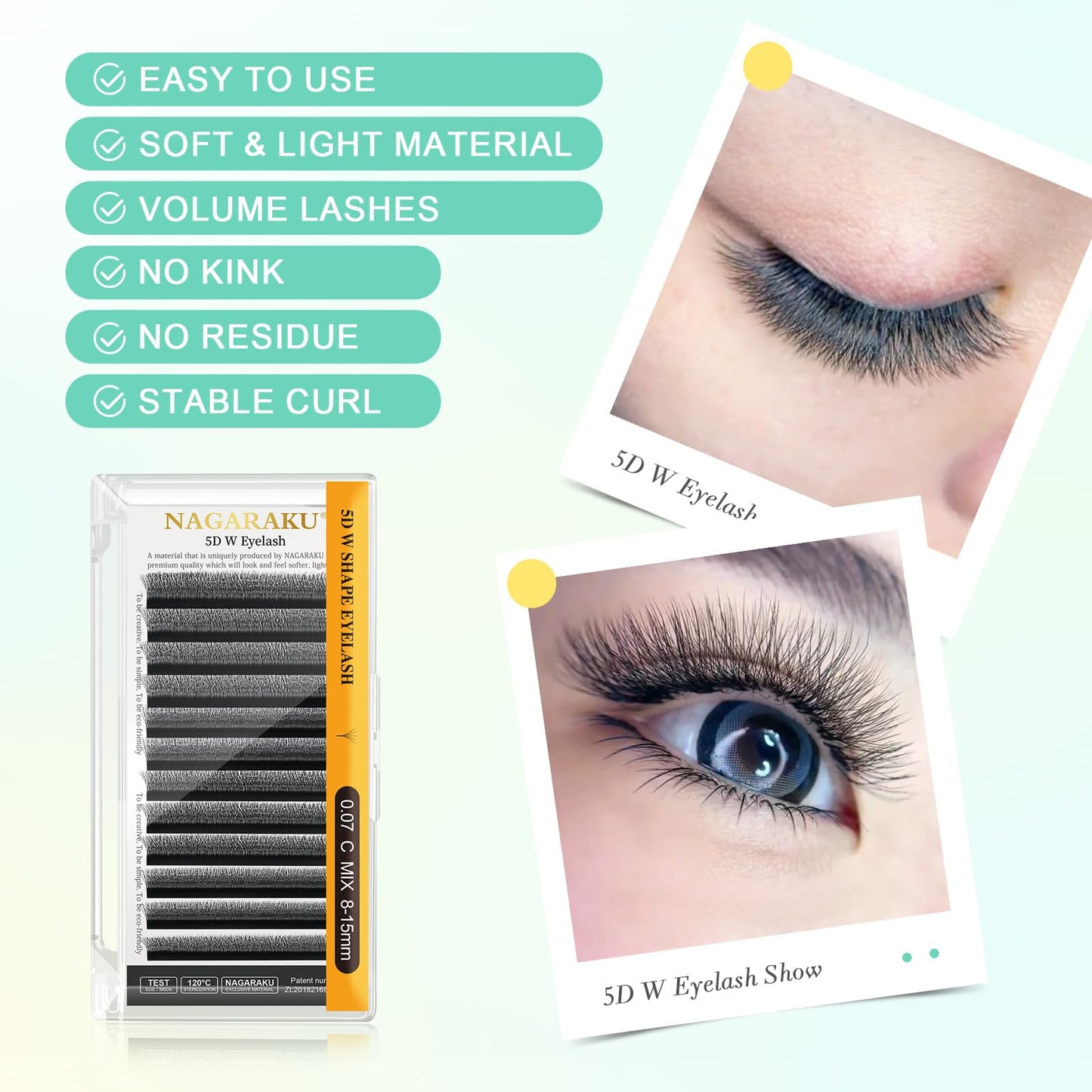 NAGARAKU W Shape Eyelash Extension 5D VolumeCluster Premade Fans Eye Lashes Faux Mink Matte Black Easy Fanning False Eyelashes (0.10mm C Curl 8-15mm Mix)