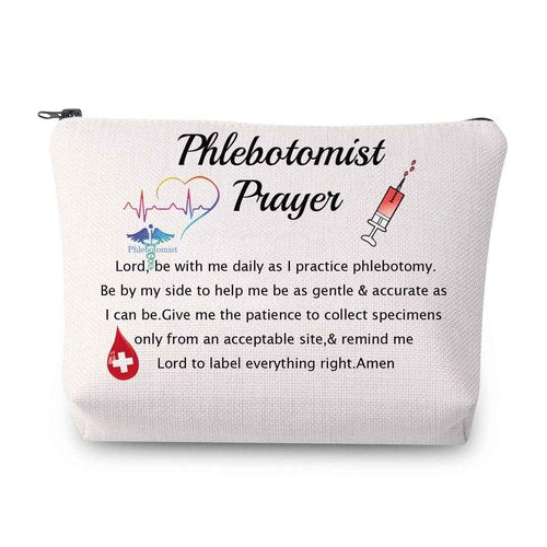 JYTAPP Phlebotomist Prayer Cosmetic Makeup Bag for Women Nurse Lab Gifts Waterproof Polyester Toiletry Makeup