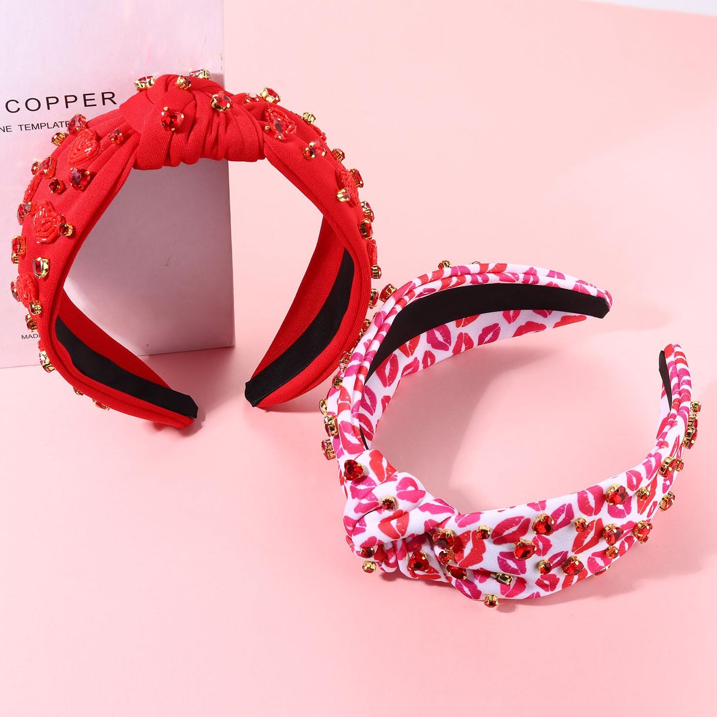 ARATLENCH Valentines Day Headband Red Heart Rhinestone Knotted Valentine Headbands Fashion Valentine's Head Band Hair Accessories Gift for Women Girls