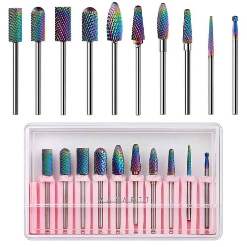 Makartt Nail Drill Bits Set with Nail Drill Bits Holder Bundle, 10Pcs Tungsten Carbide Nail Drill Bits, Nail Bits Organizer Container 30 Holes Manicure Tools (Not Inlcude Drill Bits)