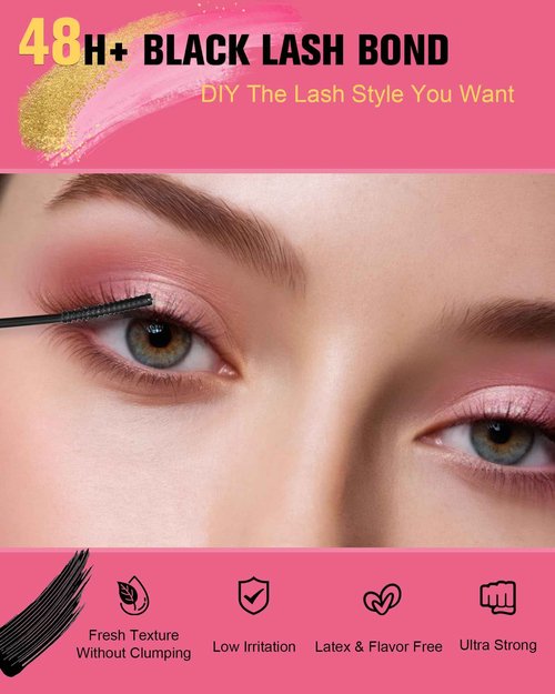 EMEDA Lash Cluster Glue, Lash Bond and Seal for DIY Eyelash Extensions 2-in-1 Bond and Seal Strong Cluster Glue for Individual Eyelashes Latex Free (Black+Clear)