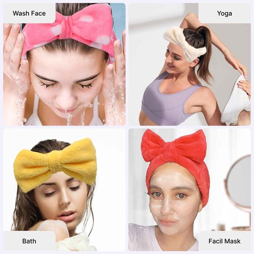 Merkaunis 42 Pcs Cute Fluffy Bow Headbands - Adjustable Spa Makeup Headbands for Women, Girls, Gifts, Yoga, Sports