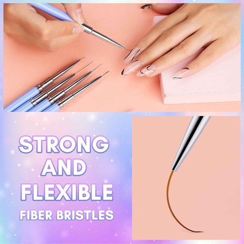 Makartt Nail Art Brushes,Liner for Nails, 5pcs, 7/9/11/15/25mm Bundle with Makartt Builder Nail Gel 15ml 5 in 1 Multifunctional Clear Gel Nail Polish