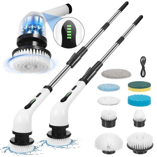Electric Spin Scrubber, Cordless Shower Scrubber with Long Adjustable Handle and 9 Replaceable Brush Heads for Cleaning, Bathroom Brushes for Cleaning Shower, Tile, Kitchen, Floor