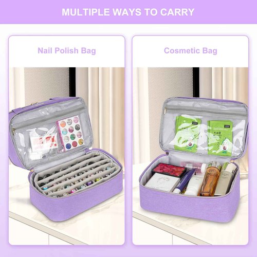 LEFOR·Z Nail Polish Organizers and Storage,Double-Layer Nail Polish Carrying Case Bag Holds 40 Bottles(15ml-0.5 fl.oz) and Nail Lamp,Nail Supplies