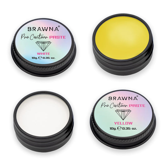 BRAWNA 2 Pck Mapping Paste for Brow and Lip Measuring - Eyebrow Mapping Supplies - PMU & Microblading Supply - Yellow and White