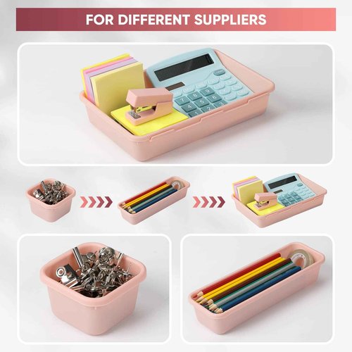 Purpeak 32 Pcs Desk Drawer Organizer Office Organization Tray Versatile Vanity Organizer with Nonslip Pads Makeup for Divider Drawer Storage Box Container for Kitchen Bedroom(Pink)