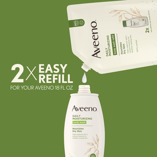 Aveeno Daily Moisturizing Body Wash, Soothing Oat, Refill, 36 Fl. Oz with Aveeno Daily Moisturizing Body Wash for Dry Skin