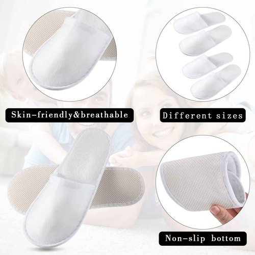 Geyoga 30 Pairs Disposable Spa Slippers for Guest Non Slip House Hotel Closed Toe Indoor Slipper for Men Women Home Wedding Travel, 2 Size(White)