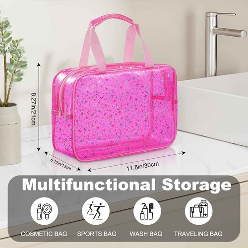 UUYUUY PVC Clear Makeup Bag for Women Waterproof Star Make Up Bag Toiletry Bag Travel Durable Cosmetic Bag Large Cute Tote Bag Organizer Makeup Pouch, Pink