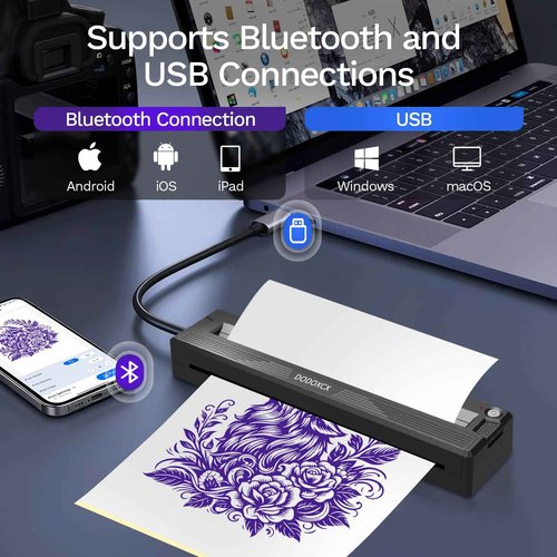 2026 New Tattoo Stencil Printer for Tattoo Beginners&Artists,Portable Wireless Bluetooth Thermal Inkless Tattoo Printer Machine Compatible with Phone/Pc,with 3pcs Tattoo Paper and Thermal Paper