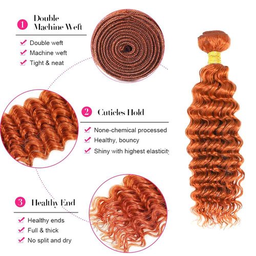 Ginger Bundles 350 Deep Wave Bundles Orange Human Hair Bundle 8 10 12 inch Ginger Orange Human Hair Bundle