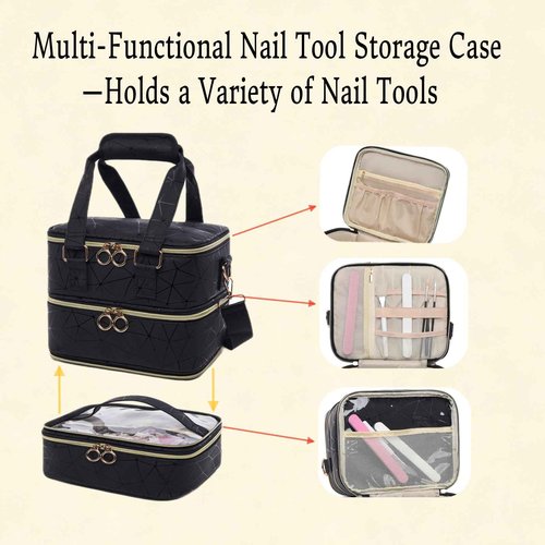Wifeassistant 3 Layers Nail Polish Organizer Bag - Holds 60 Bottles,Portable Travel Case with Shoulder Strap,Nail Tech Kit Storage,Versatile Cosmetics Case,Detachable,Waterproof,Gifts for Women