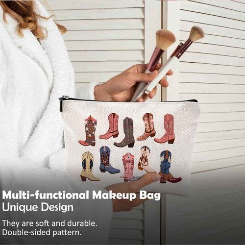 QGFM Western Makeup Bag - Cowgirl Gifts, Boho Western Cowboy Boots Makeup Cosmetic Bag for Purse