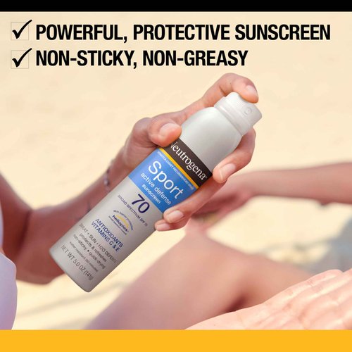 Neutrogena Sport Active Defense SPF 70 Sunscreen Spray, Sweat & Water Resistant Spray Sunscreen with Broad Spectrum Protection for Sunburn Prevention, Oxybenzone-Free, Twin Pack, 2 x 5 oz