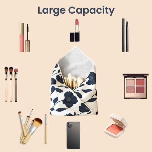 JL LET.DR.JHOME Self-Adhesive Magic Cloth Portable lazy Makeup Bag Cosmetic Pouch Widely Used for Camera Lens Wrap,Protective Cover Laptop Sleeve,Folding,Washable(17.7" X 17.7"Flower)