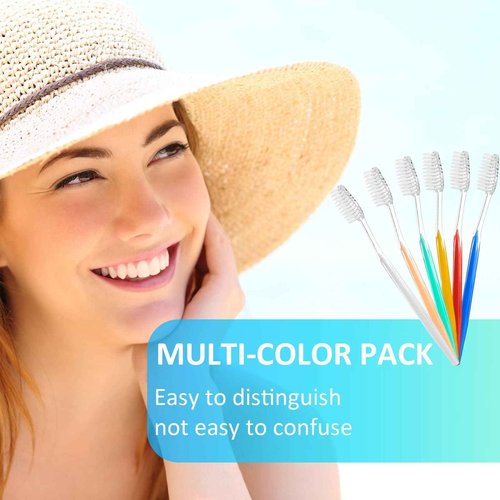 Honeydak 300 Pieces Disposable Toothbrushes Individually Wrapped Toothbrushes Medium Soft Tooth Brush Manual Travel Toothbrush Set for Adults Travel Toiletries, 6 Colors