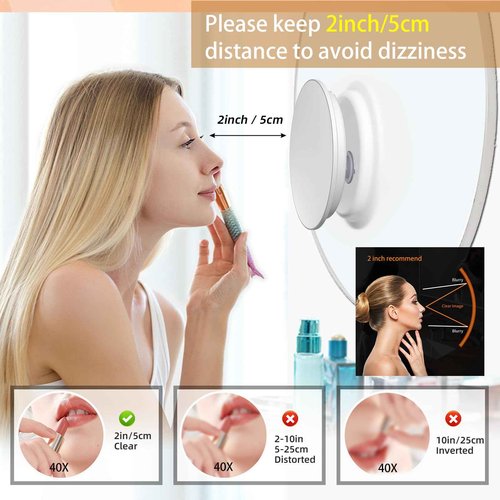 Suupvaor Magnifying Mirror 40X with Suction Cups, Large 6inch Travel 40X Magnified Round Makeup Mirror with High Magnification, Make up Mirror with Tweezers Sets