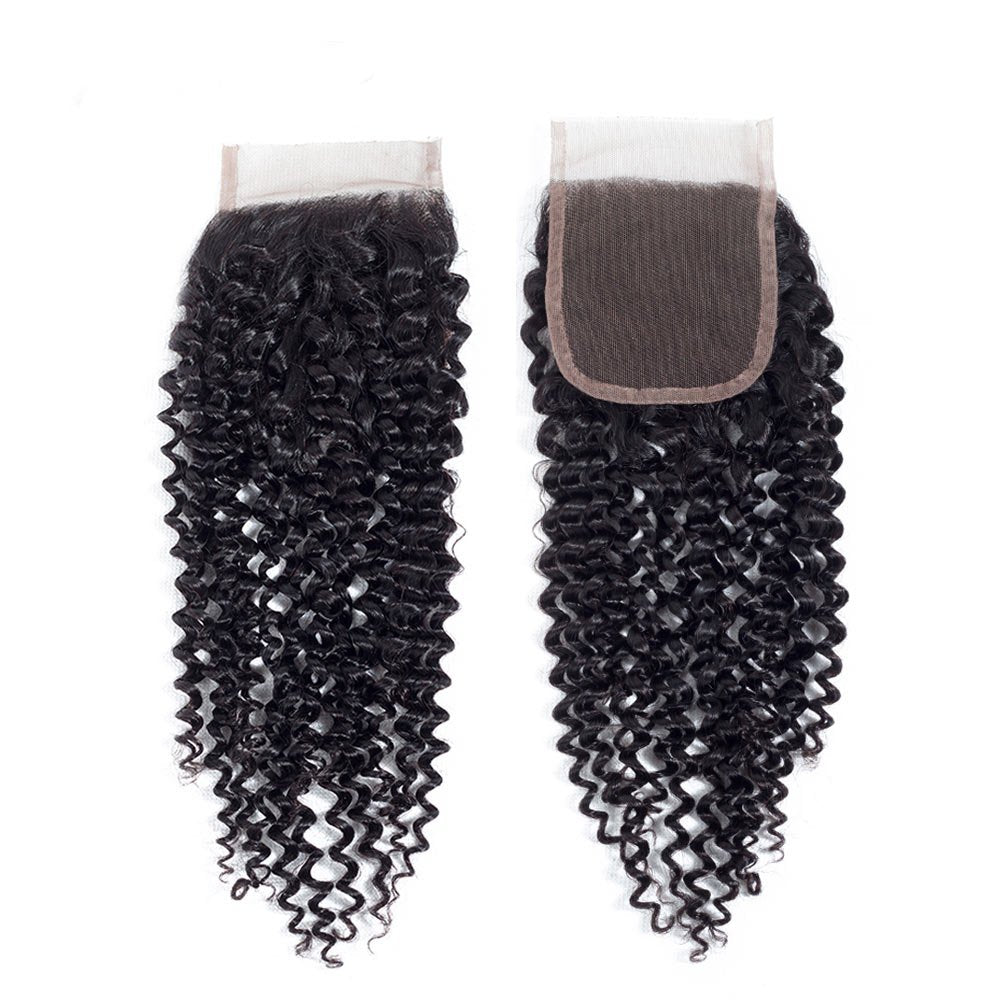 Amella Hair Brazilian Curly Human Hair Bundles with Closure Grade 8A Virgin Unprocessed Brazilian Hair Weave Bundles with Closure Free Part 16 18 20 with 16" Closure