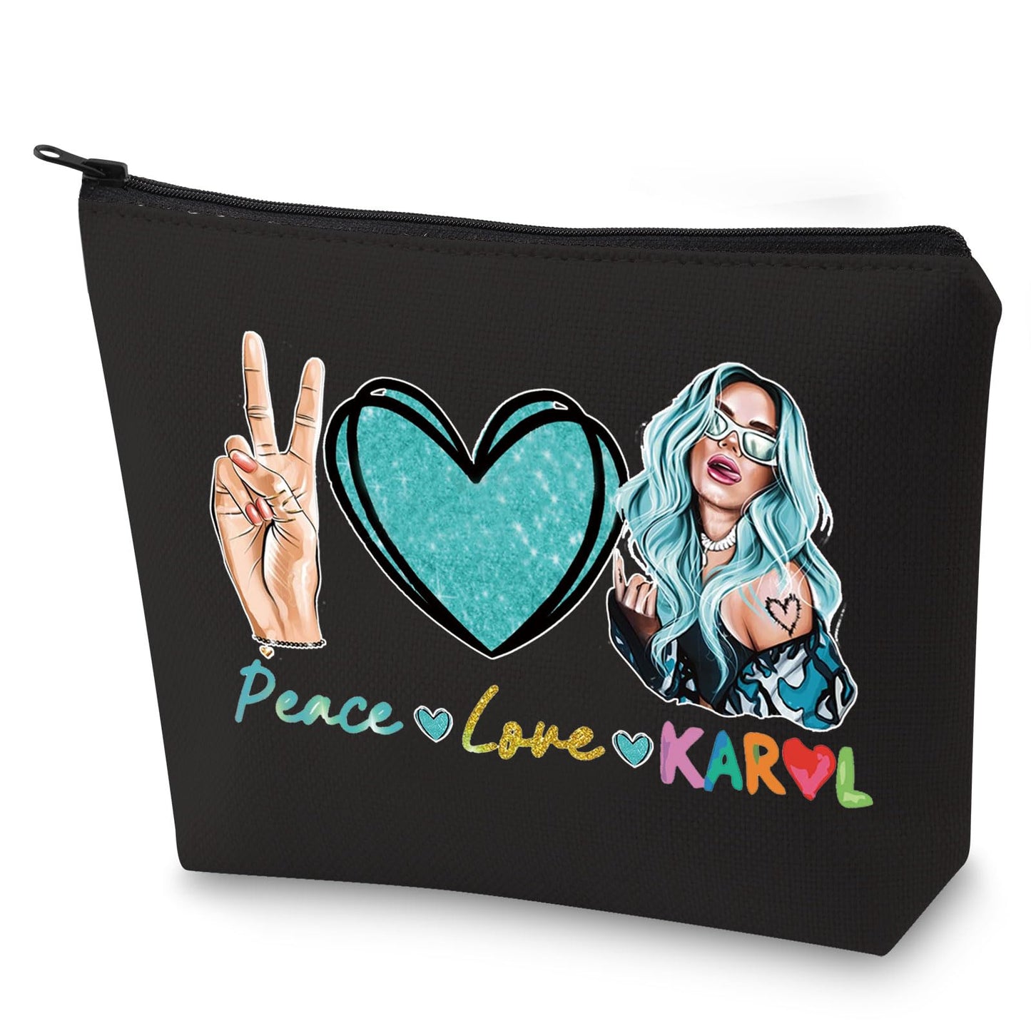 WZMPA Singer Inspired Cosmetic Bag Latin Singer Fans Gift Peace Love Singer Makeup Zipper Pouch Bag For Music Lover (Love KAROL BL)