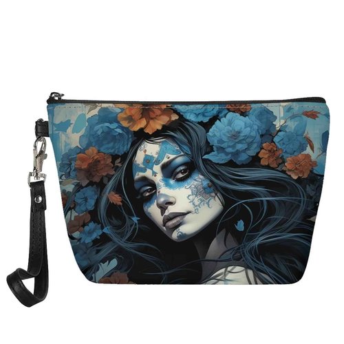 Howilath Women Dead Day Art Calavera Girl Print Cosmetic Bag Roomy Travel Makeup Bag Waterproof Toiletry Bag with Zipper for Teen Girls Women