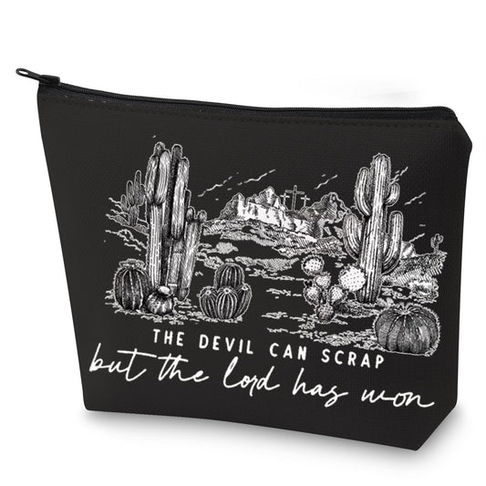 WZMPA Vintage Cowboy Music Cosmetic Bag Singer Lyric Gift The Devil Can Scrap But The Lord Has Won Makeup Zipper Pouch Bag Western Cowboy Merchandise (Lord Has Won -BL)