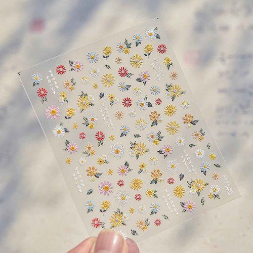 Colorful Daisy Nail Art Stickers 5D Embossed Daisy Nail Stickers Self Adhesive Cute Flower Nails Decals White Floral Design Sticker Spring Summer Nails Supplies for Women DIY Manicure