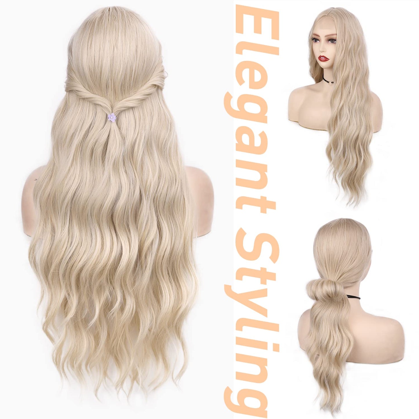 FAVE Long Blonde Wig Wavy Synthetic Wig Platinum Blonde Wig Middle Part Natural Blonde Wig Wigs for White Women