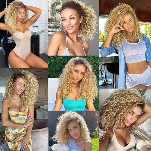 P27/613 Bundles Highlight Curly Wave Human Hair Bundle Two Tone Honey Blonde Mixed With Blonde 3 Bundles 12 14 16 Inch 613 Kinky Curly Bundle Ombre Hair Weave