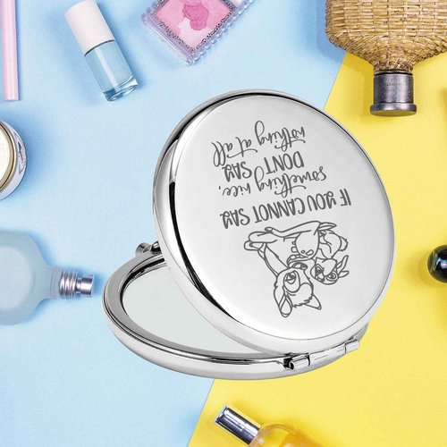 KEYCHIN Bambi and Thumper Pocket Mirror - Deer Fans Gifts 'If You Can't Say Something Nice' Compact Makeup Mirror (Silver)